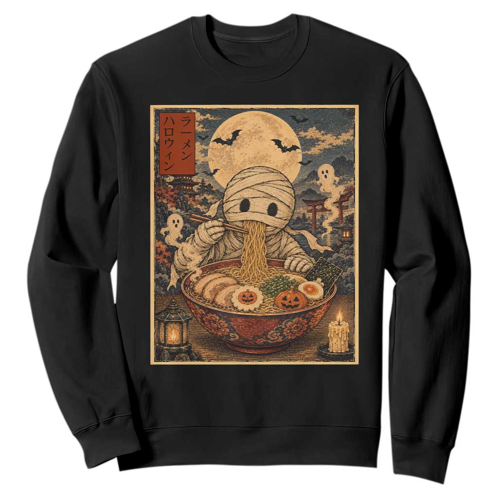 Kawaii Mummy Eating Ramen Noodles Sweatshirt Japanese Halloween Style