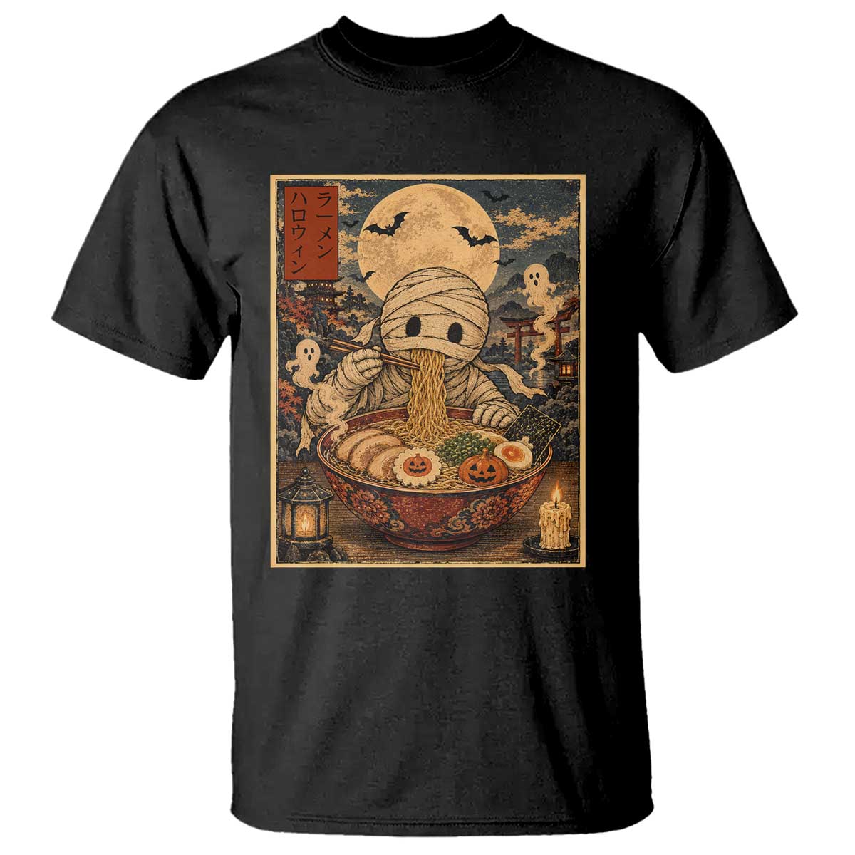 Kawaii Mummy Eating Ramen Noodles T Shirt Japanese Halloween Style