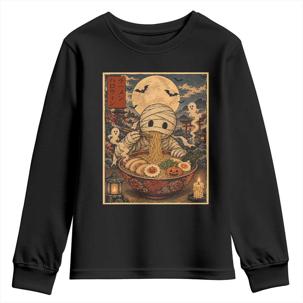 Kawaii Mummy Eating Ramen Noodles Youth Sweatshirt Japanese Halloween Style