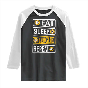 Funny Eat Sleep League Repeat Raglan Shirt Gaming Quote Gift For Gamer TS12 Black White Print Your Wear