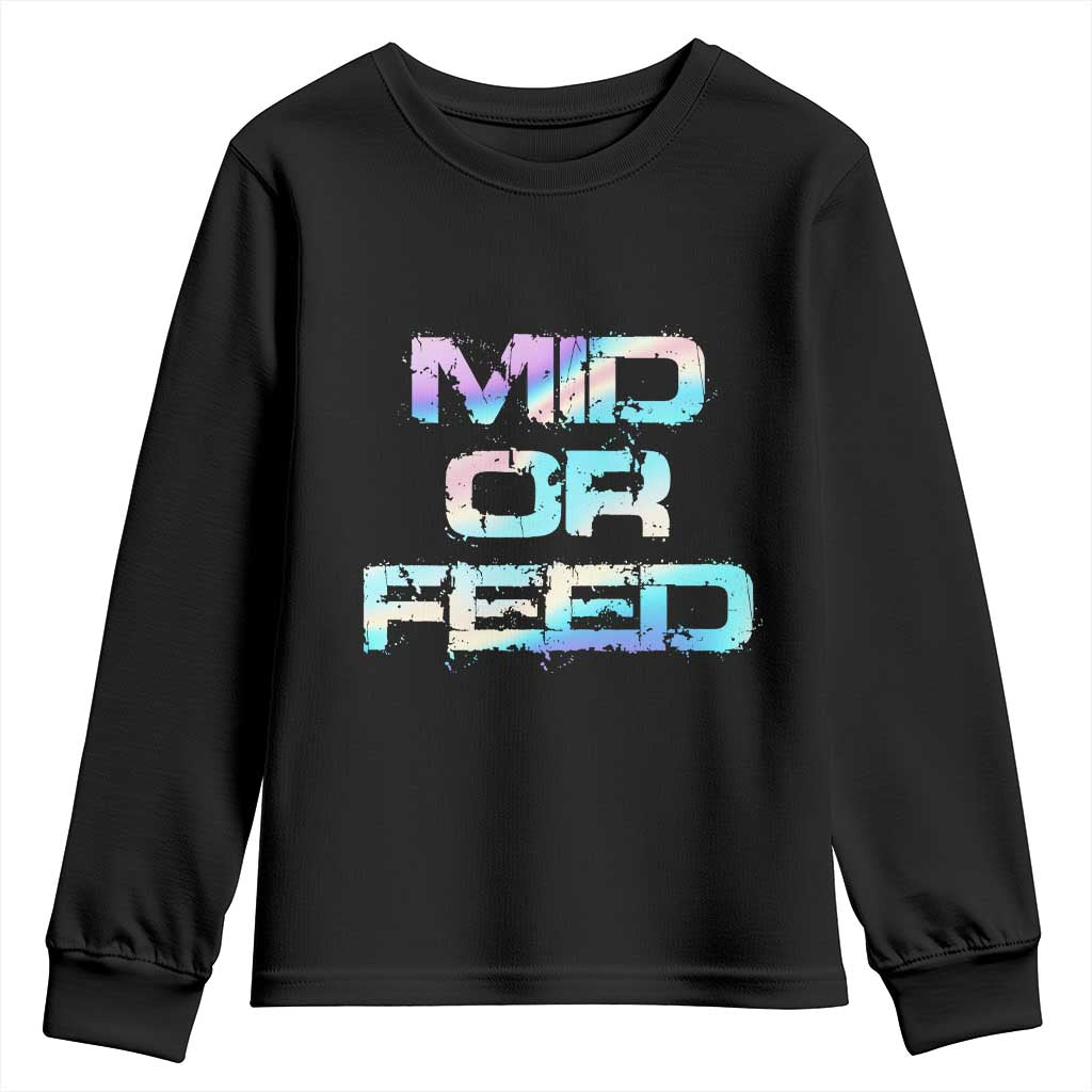 Mid Or Feed Iridescent Effect Youth Sweatshirt Funny Game Lover Gift TS12 Black Print Your Wear