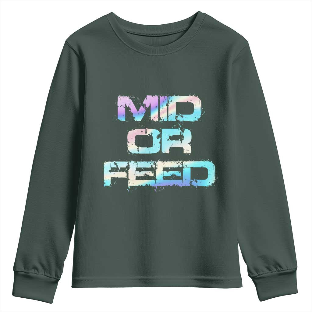 Mid Or Feed Iridescent Effect Youth Sweatshirt Funny Game Lover Gift TS12 Dark Forest Green Print Your Wear