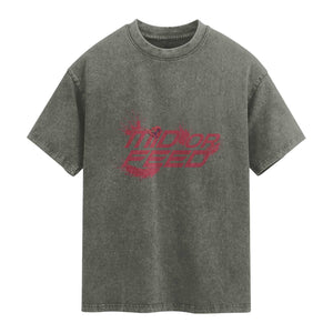 Mid Or Feed Holographic Witch Hat Washed Cotton T-Shirt Funny Game Lover Gift