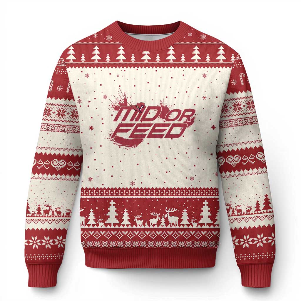 Mid Or Feed Holographic Witch Hat Ugly Christmas Sweater Funny Game Lover Gift TS12 Beige Red Print Your Wear