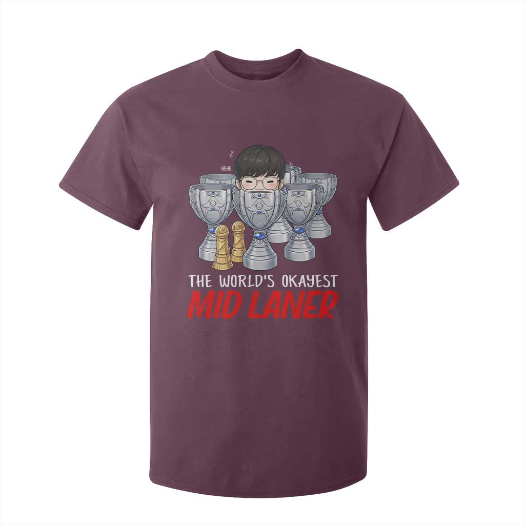 Worlds Okayest Mid Laner T Shirt For Kid Funny Game Lover Gift TS12 Maroon Print Your Wear