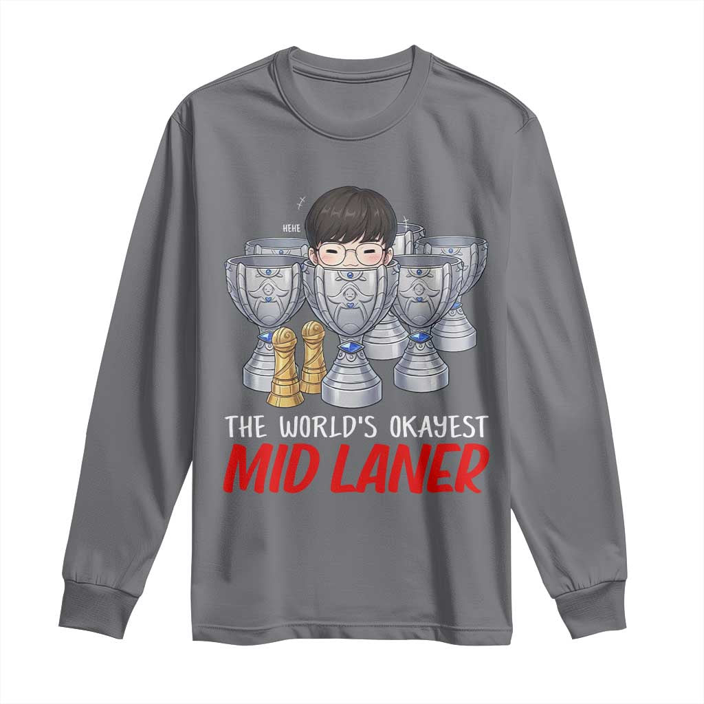 Worlds Okayest Mid Laner Long Sleeve Shirt Funny Game Lover Gift TS12 Charcoal Print Your Wear