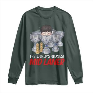 Worlds Okayest Mid Laner Long Sleeve Shirt Funny Game Lover Gift TS12 Dark Forest Green Print Your Wear