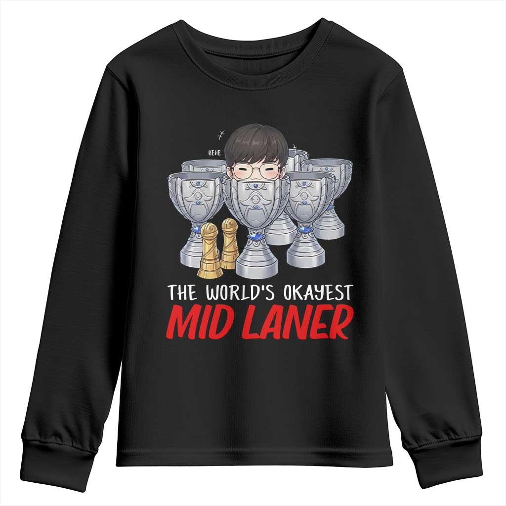 Worlds Okayest Mid Laner Youth Sweatshirt Funny Game Lover Gift TS12 Black Print Your Wear