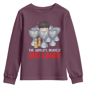 Worlds Okayest Mid Laner Youth Sweatshirt Funny Game Lover Gift TS12 Maroon Print Your Wear