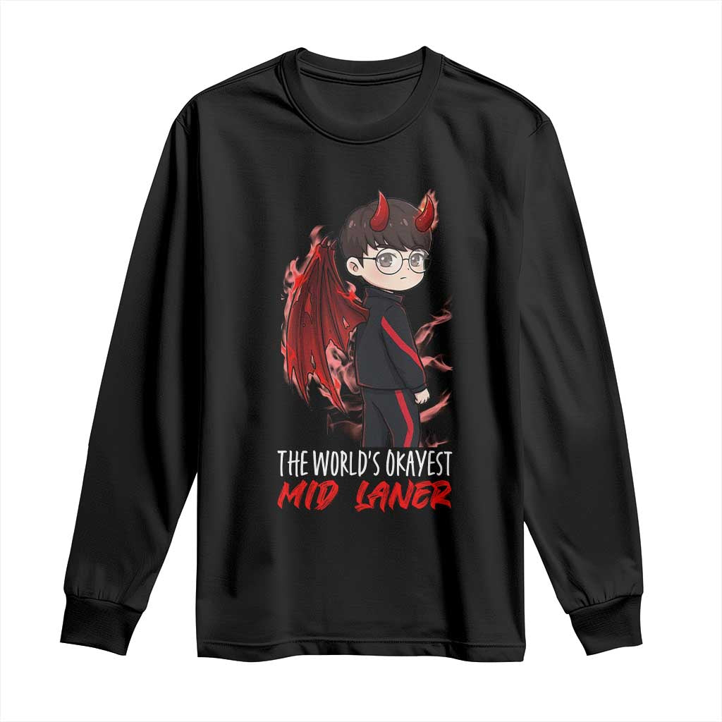Worlds Okayest Mid Laner Long Sleeve Shirt Funny Gift For Gamer TS12 Black Print Your Wear