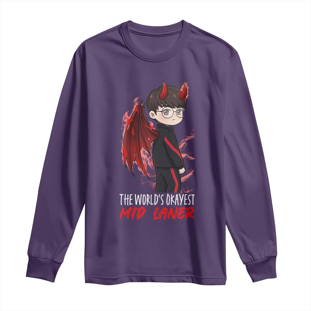 Worlds Okayest Mid Laner Long Sleeve Shirt Funny Gift For Gamer TS12 Purple Print Your Wear