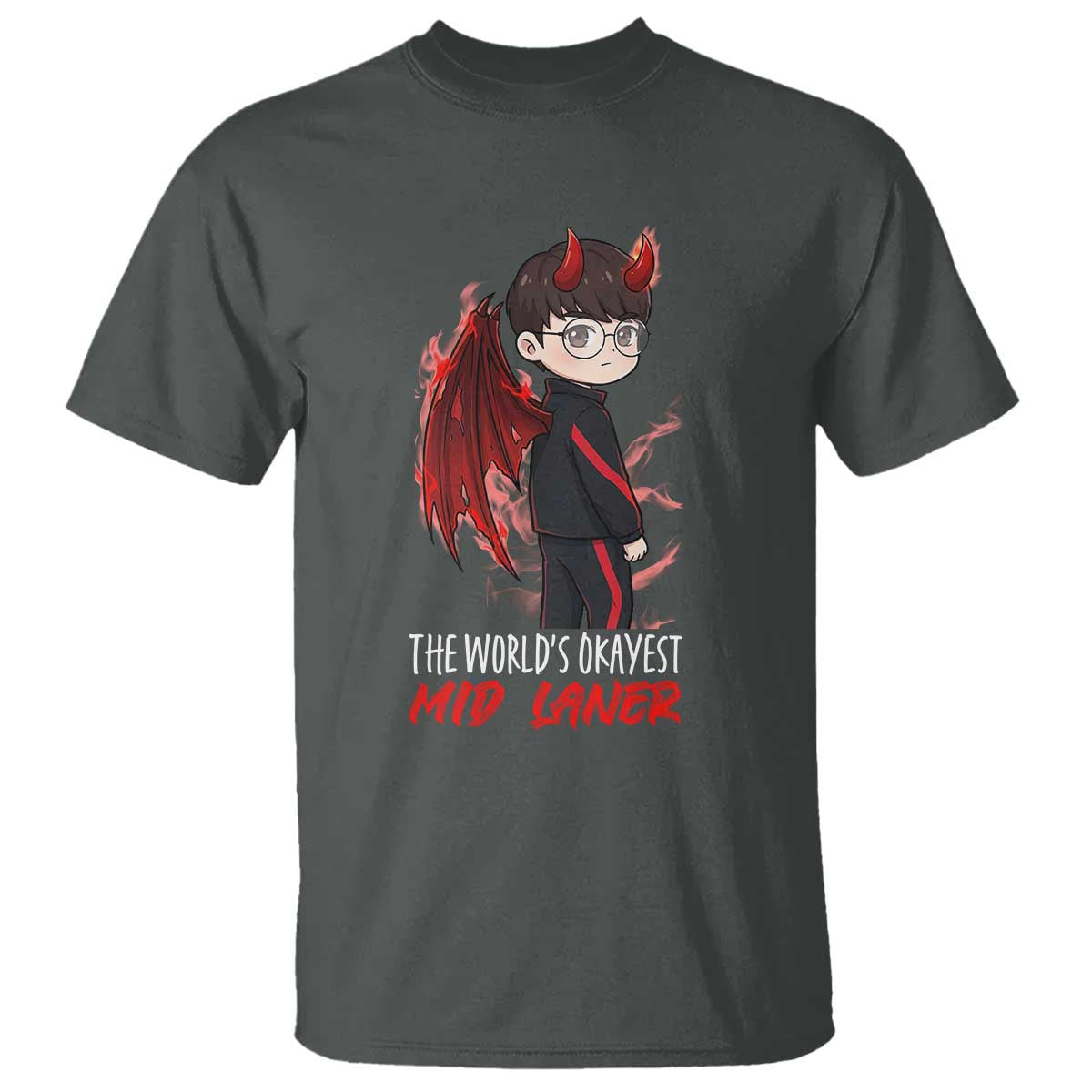 Worlds Okayest Mid Laner T Shirt Funny Gift For Gamer TS12 Dark Heather Print Your Wear