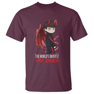Worlds Okayest Mid Laner T Shirt Funny Gift For Gamer TS12 Maroon Print Your Wear