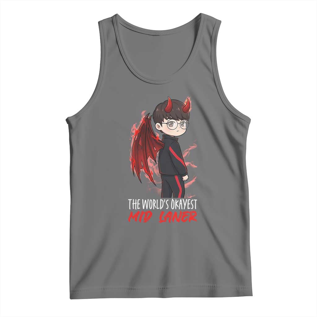 Worlds Okayest Mid Laner Tank Top Funny Gift For Gamer TS12 Black Heather Print Your Wear