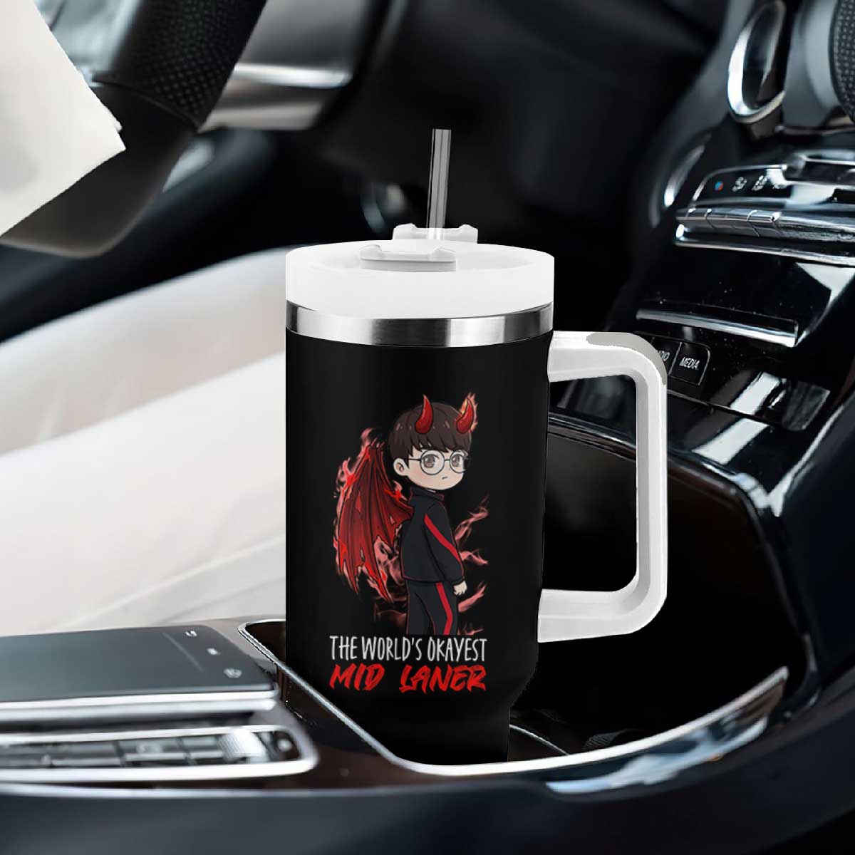Worlds Okayest Mid Laner Tumbler With Handle Funny Gift For Gamer TS12 Print Your Wear