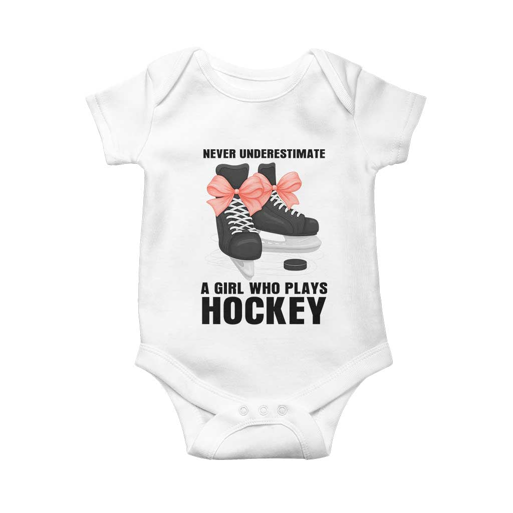 Never Underestimate A Girl Hockey Player Gift Idea Baby Onesie TS12 White Print Your Wear