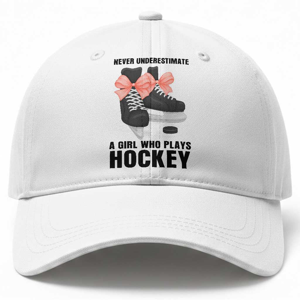 Never Underestimate A Girl Hockey Player Gift Idea Baseball Cap TS12 Print Your Wear