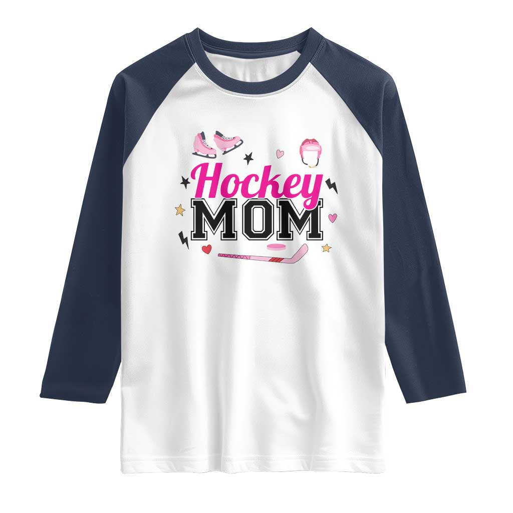 Proud Hockey Mom Raglan Shirt Ice Hockey Supporter Gift TS12 White Navy Print Your Wear