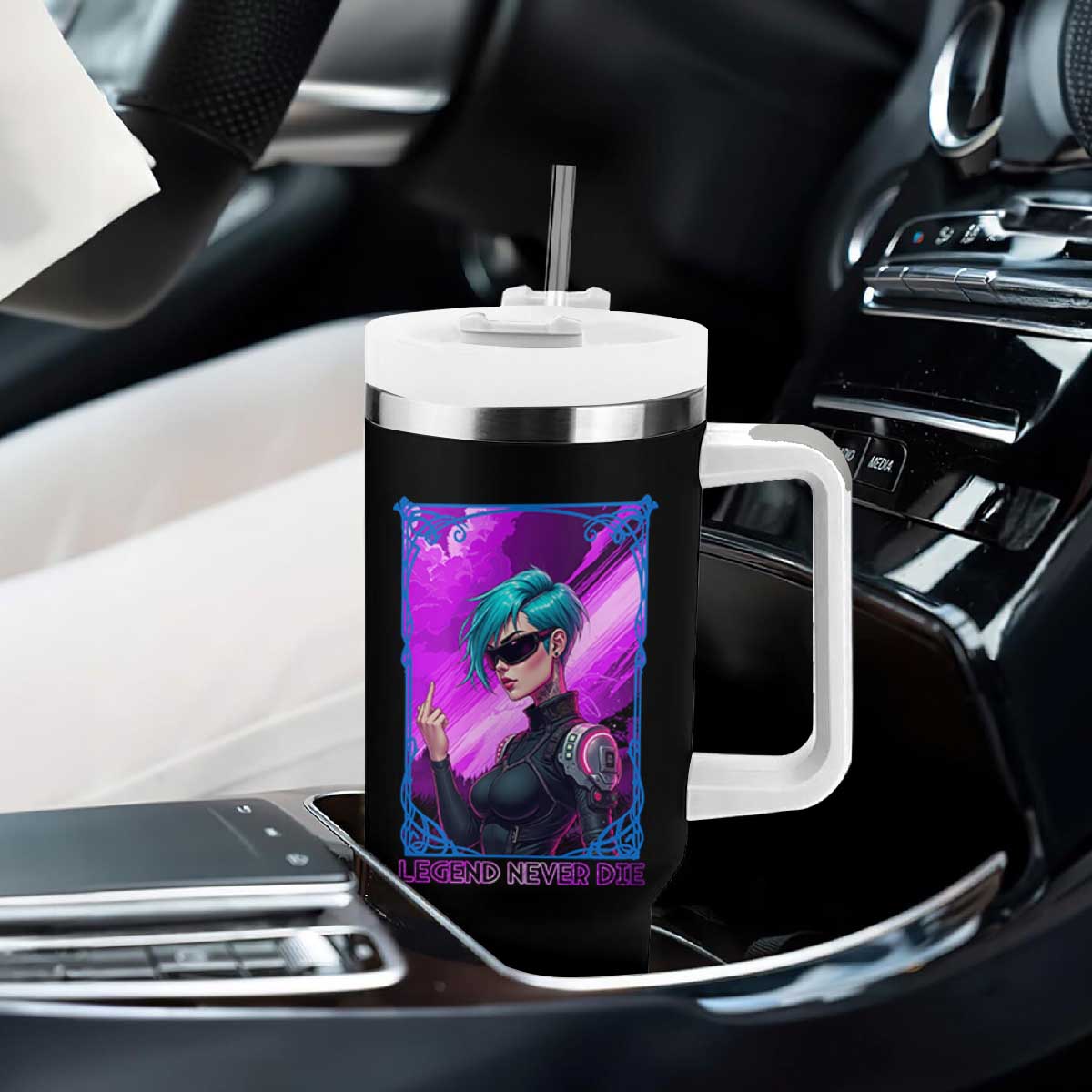 Cyberpunk Girl Legend Never Die Tumbler With Handle Gaming Aesthetic Gift TS12 Print Your Wear