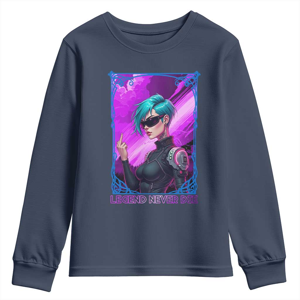 Cyberpunk Girl Legend Never Die Youth Sweatshirt Gaming Aesthetic Gift TS12 Navy Print Your Wear
