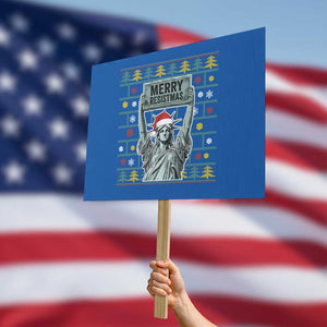 Funny Liberty Statue Ugly Sweater Gift Protest Sign Merry Resistmas TS12 Horizontal 18" × 24" Blue Print Your Wear