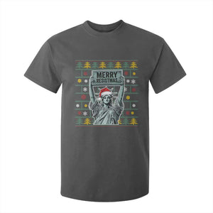 Funny Liberty Statue Ugly Sweater Gift T Shirt For Kid Merry Resistmas TS12 Dark Heather Print Your Wear