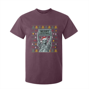 Funny Liberty Statue Ugly Sweater Gift T Shirt For Kid Merry Resistmas TS12 Maroon Print Your Wear