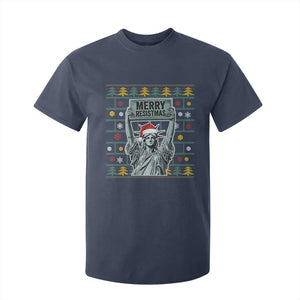 Funny Liberty Statue Ugly Sweater Gift T Shirt For Kid Merry Resistmas TS12 Navy Print Your Wear