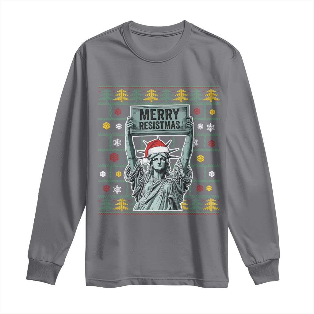 Funny Liberty Statue Ugly Sweater Gift Long Sleeve Shirt Merry Resistmas TS12 Charcoal Print Your Wear