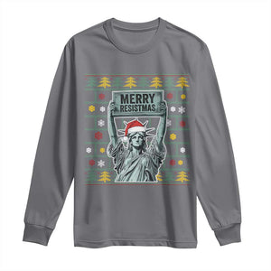 Funny Liberty Statue Ugly Sweater Gift Long Sleeve Shirt Merry Resistmas TS12 Charcoal Print Your Wear
