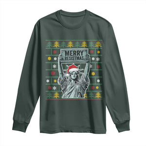 Funny Liberty Statue Ugly Sweater Gift Long Sleeve Shirt Merry Resistmas TS12 Dark Forest Green Print Your Wear