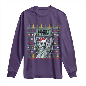 Funny Liberty Statue Ugly Sweater Gift Long Sleeve Shirt Merry Resistmas TS12 Purple Print Your Wear