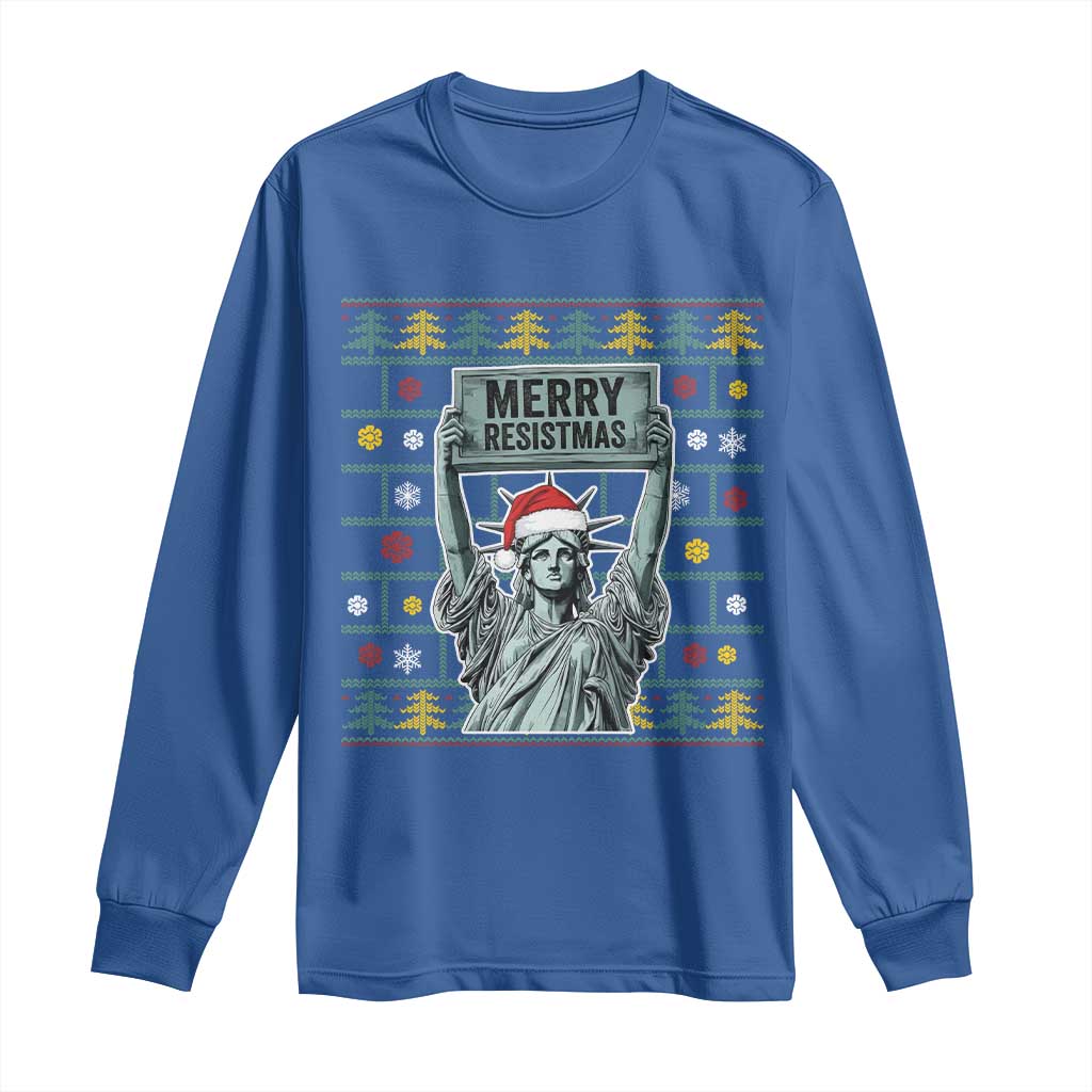 Funny Liberty Statue Ugly Sweater Gift Long Sleeve Shirt Merry Resistmas TS12 Royal Blue Print Your Wear