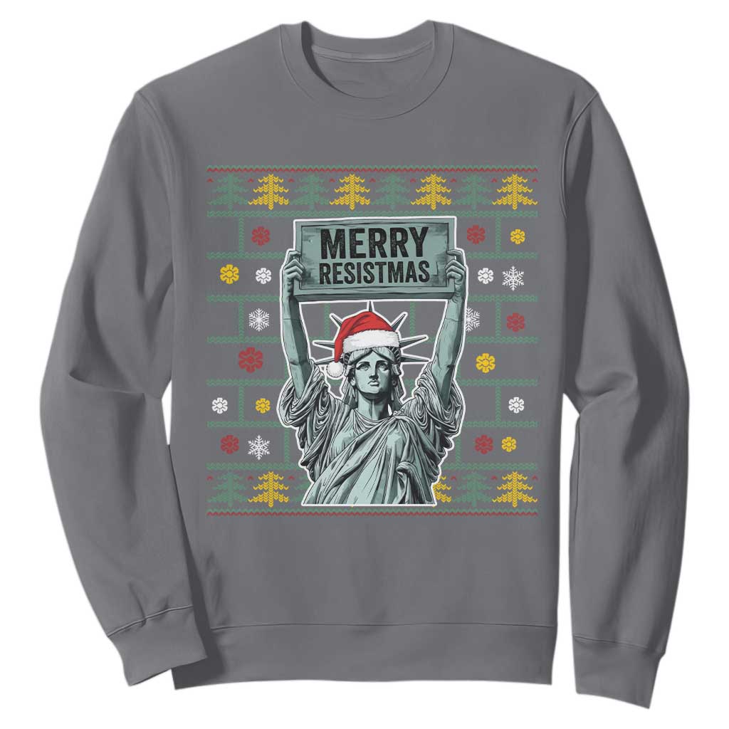 Funny Liberty Statue Ugly Sweater Gift Sweatshirt Merry Resistmas TS12 Charcoal Print Your Wear