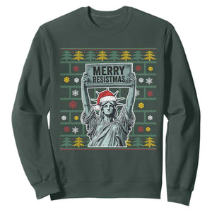Funny Liberty Statue Ugly Sweater Gift Sweatshirt Merry Resistmas TS12 Dark Forest Green Print Your Wear