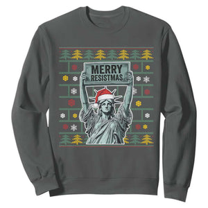 Funny Liberty Statue Ugly Sweater Gift Sweatshirt Merry Resistmas TS12 Dark Heather Print Your Wear