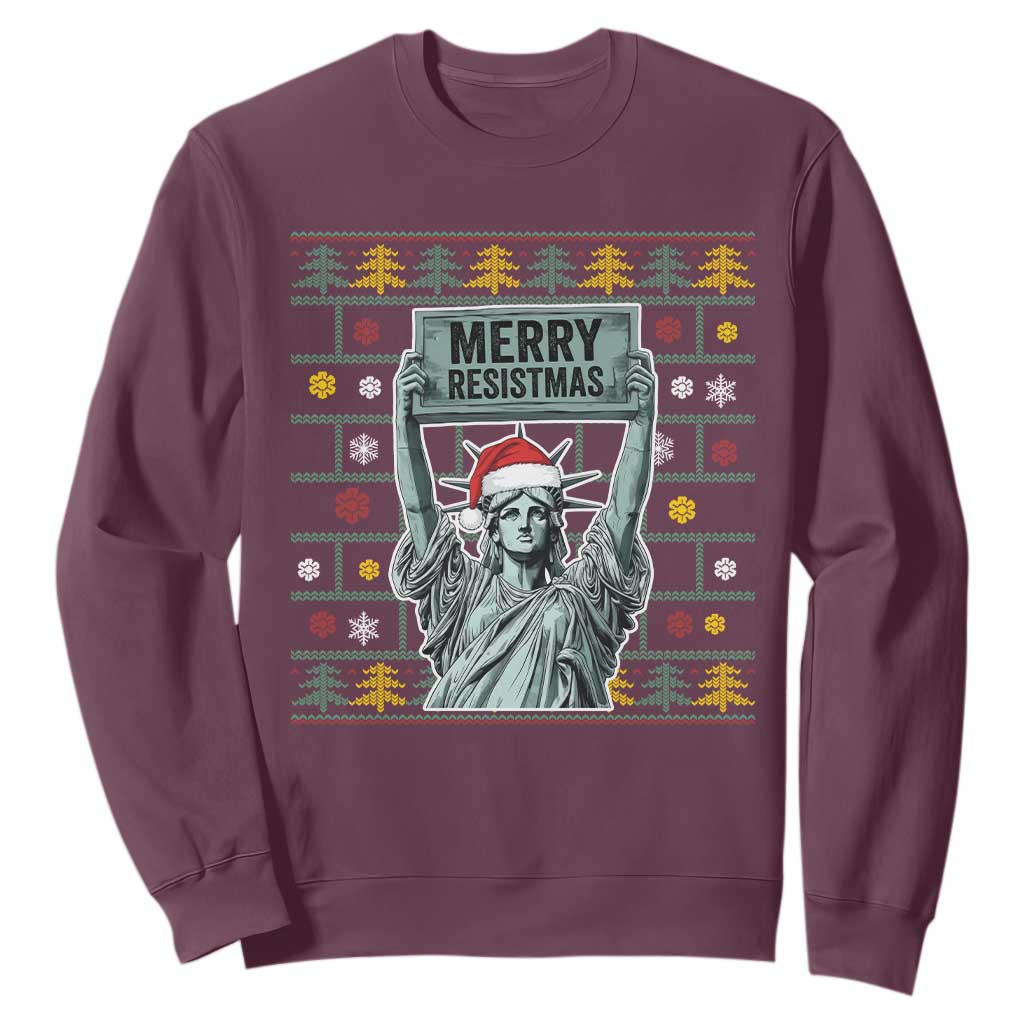 Funny Liberty Statue Ugly Sweater Gift Sweatshirt Merry Resistmas TS12 Maroon Print Your Wear