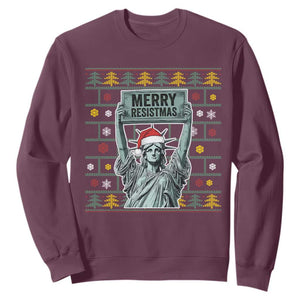 Funny Liberty Statue Ugly Sweater Gift Sweatshirt Merry Resistmas TS12 Maroon Print Your Wear