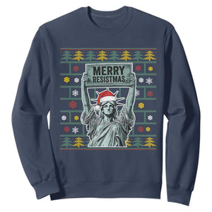 Funny Liberty Statue Ugly Sweater Gift Sweatshirt Merry Resistmas TS12 Navy Print Your Wear