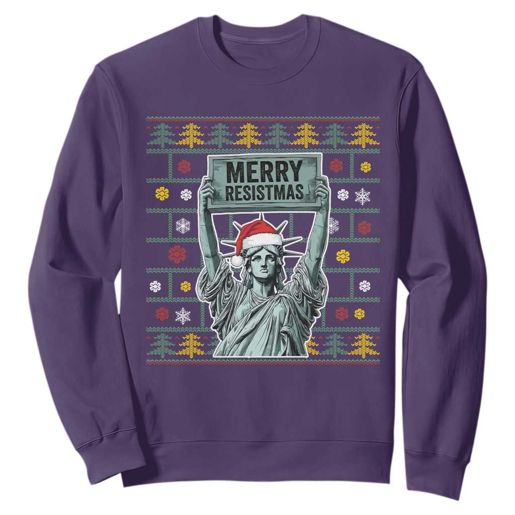 Funny Liberty Statue Ugly Sweater Gift Sweatshirt Merry Resistmas TS12 Purple Print Your Wear