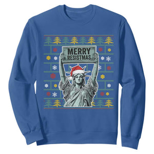 Funny Liberty Statue Ugly Sweater Gift Sweatshirt Merry Resistmas TS12 Royal Blue Print Your Wear