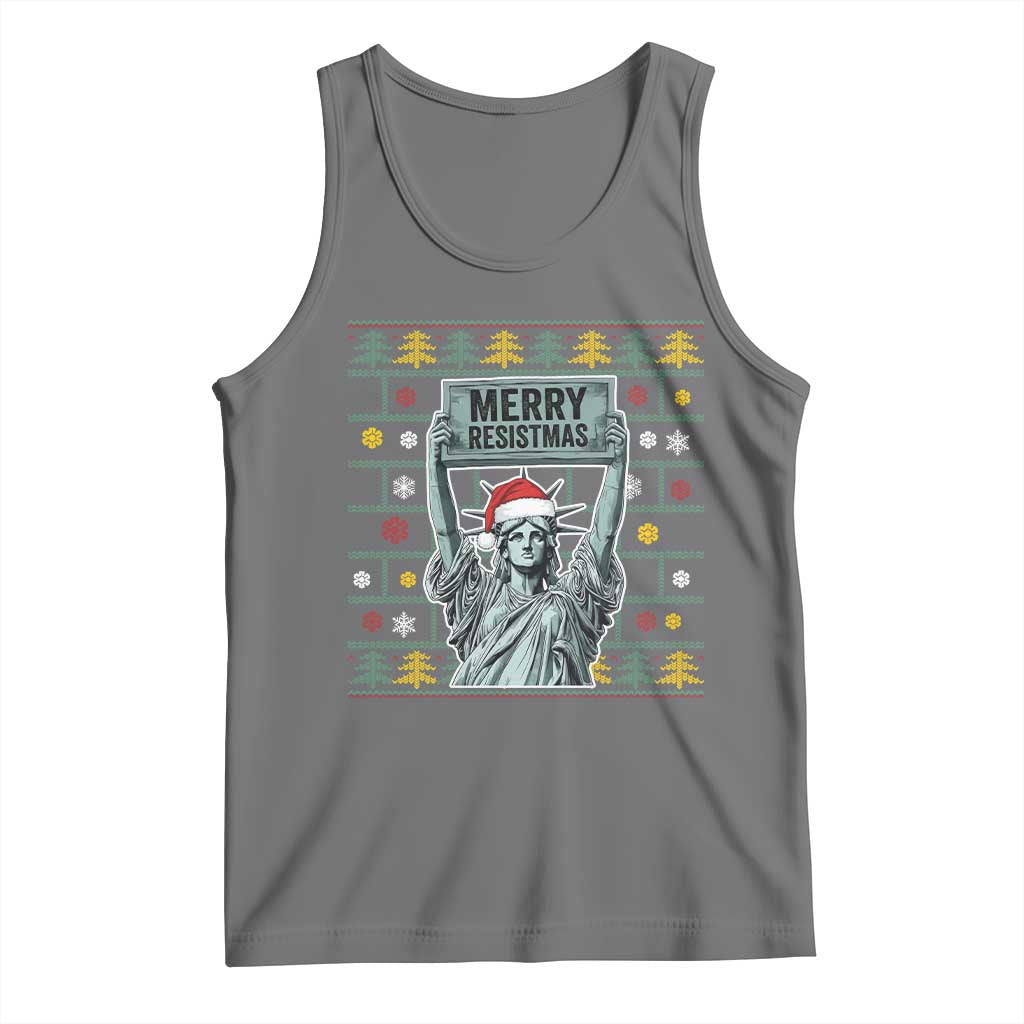 Funny Liberty Statue Ugly Sweater Gift Tank Top Merry Resistmas TS12 Black Heather Print Your Wear
