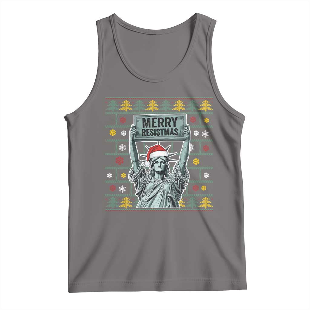 Funny Liberty Statue Ugly Sweater Gift Tank Top Merry Resistmas TS12 Deep Heather Print Your Wear