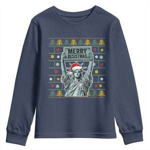 Funny Liberty Statue Ugly Sweater Gift Youth Sweatshirt Merry Resistmas TS12 Navy Print Your Wear