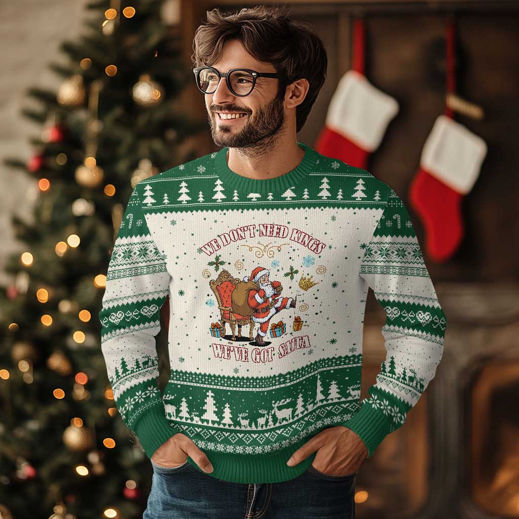 No Kings Only Santa Ugly Christmas Sweater Funny Xmas Parody Gift TS12 Beige Green Print Your Wear