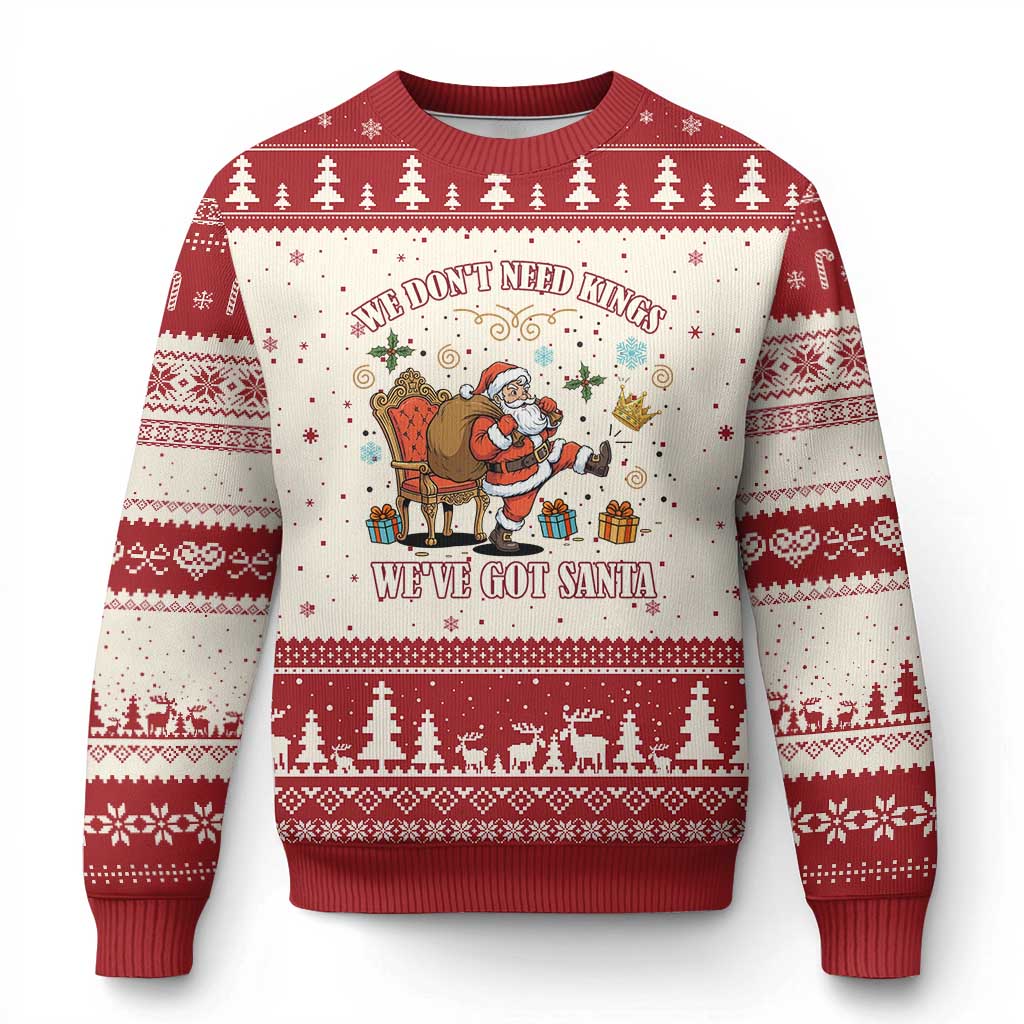 No Kings Only Santa Ugly Christmas Sweater Funny Xmas Parody Gift TS12 Beige Red Print Your Wear