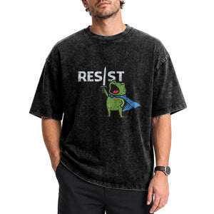 Resist Frog Warrior Washed Cotton T-Shirt Funny Rebel Meme Gift