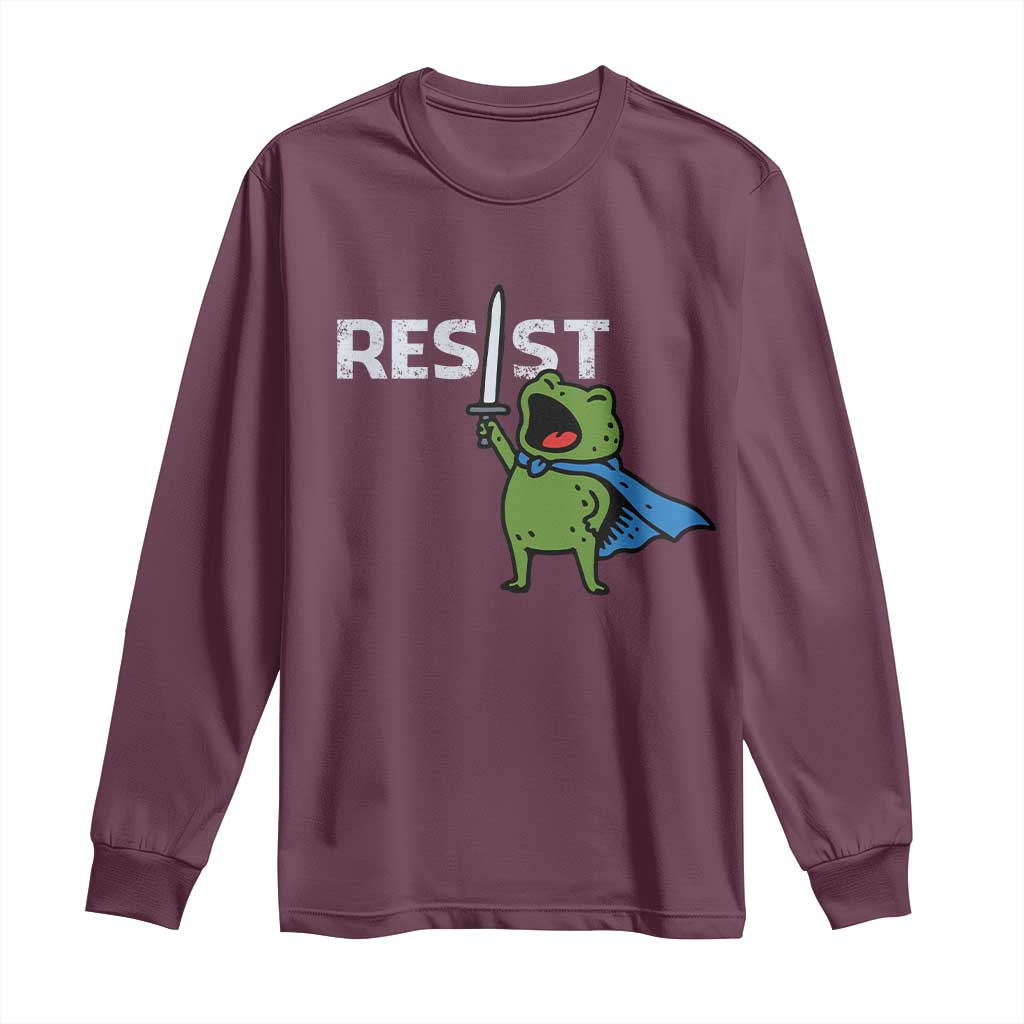 Resist Frog Warrior Long Sleeve Shirt Funny Rebel Meme Gift TS12 Maroon Print Your Wear