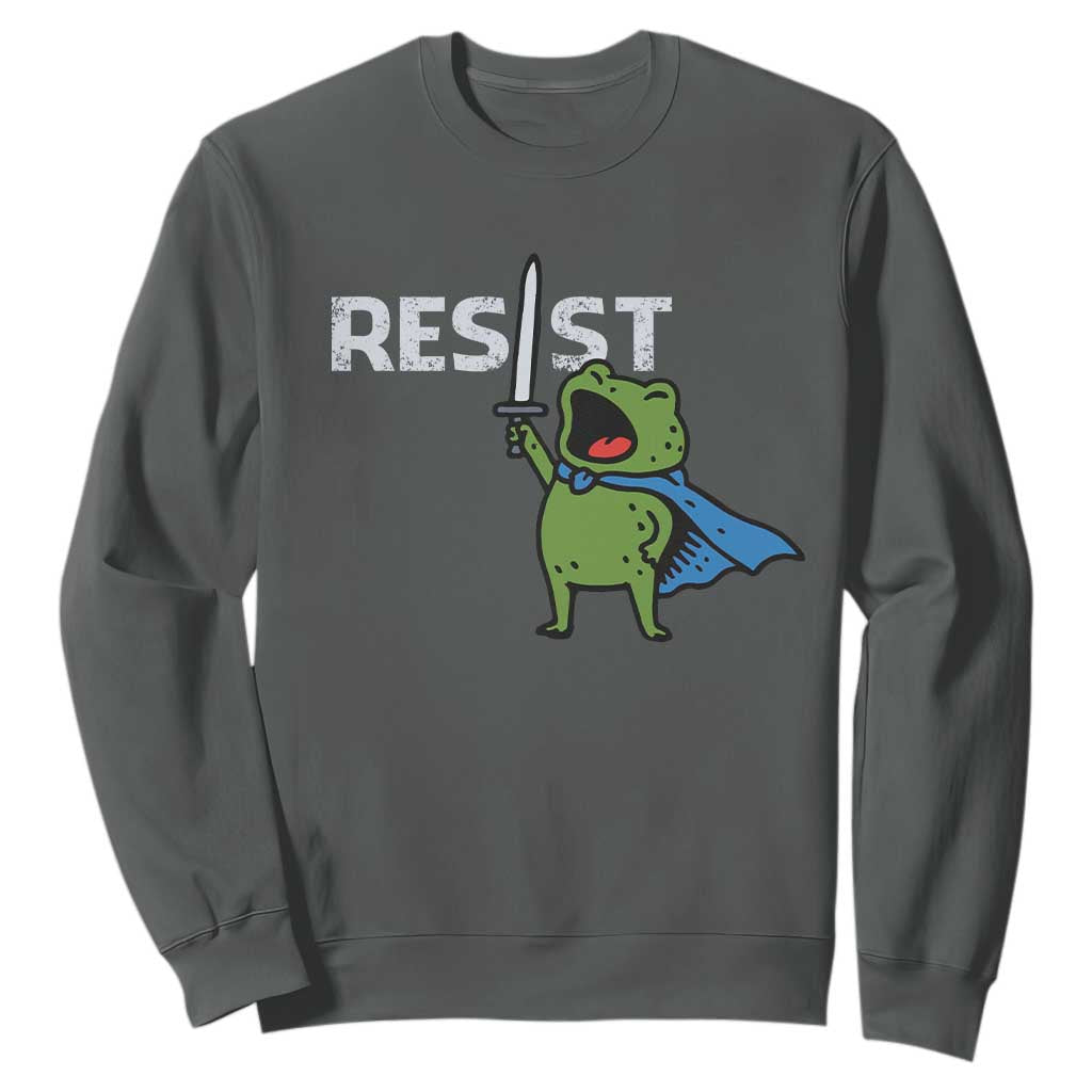 Resist Frog Warrior Sweatshirt Funny Rebel Meme Gift TS12 Dark Heather Print Your Wear