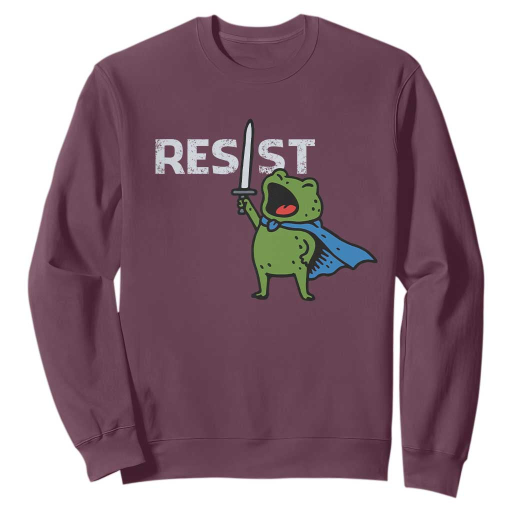 Resist Frog Warrior Sweatshirt Funny Rebel Meme Gift TS12 Maroon Print Your Wear
